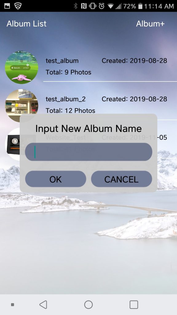 Creating a new Album name on the Sungale Cloud App
